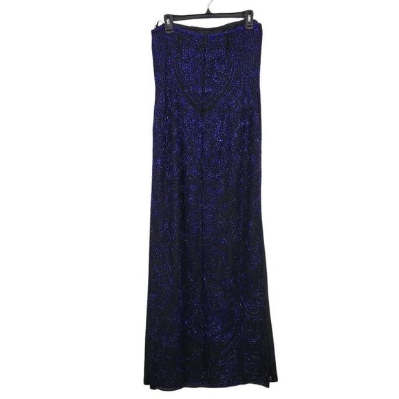 Vtg Cache 100% Silk Beaded Formal Maxi Dress Sz L Black Blue Straples Gown Prom - Picture 2 of 7
